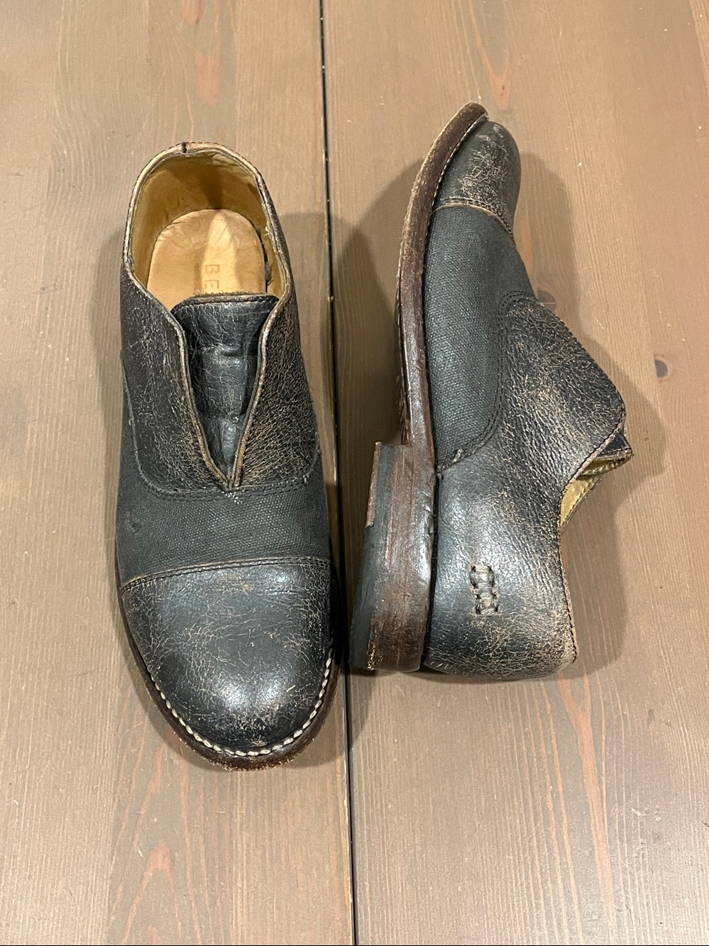 Bed Stu Eden Oxfords Size 7.5 Distressed Leather Slip On Cap Toe Blue/Gray